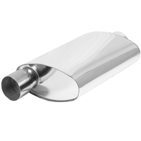 Proflow Muffler Oval 409 Stainless Steel Polished Flow Chamber 2-1/2in. Side Inlet To 2-1/2in. Centre Outlet