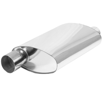 Proflow Muffler Oval 409 Stainless Steel Polished Flow Chamber 2-1/2in. Side Inlet To 2-1/2in. Side Outlet
