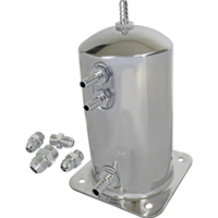 Proflow Fuel Surge Tank Aluminium 195mm x 108mm Round 1.5L Barb & AN Fitting Kit Show Polished