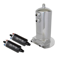 Proflow Fuel Surge Tank & Pump Kit Fabricated Aluminium 254mm x 108mm round 2.5L 2 x 044 style pumps and AN Fitting Kit Show Polished