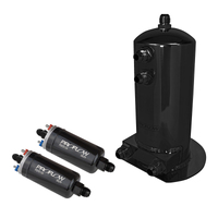 Proflow Fuel Surge Tank & Pump Kit Fabricated Aluminium 254mm x 108mm 2.5L 2x 044 style pumps Black Anodised