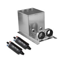 Proflow Fuel Surge Tank & Pump Kit Fabricated Aluminium Square 2 x 044 Pumps 200mm x 200mm x 180mm 5L Polished
