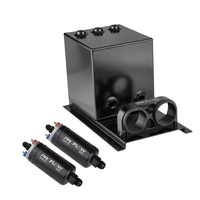 Proflow Fuel Surge Tank & Pump Kit Fabricated Aluminium Square 2x 044 Pumps 200mm x 200mm x 180mm 5L Black Anodised