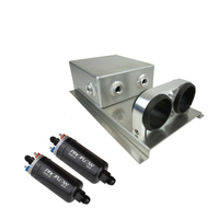 Proflow Fuel Surge Tank & Pump Kit Fabricated Aluminium Undercar 2 x 044 Pump 80mm x 200mm x 180mm 2.5L AN Fitting Kit Polished