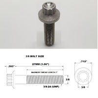 3/8 UNF X 27MM FINE THREAD TITANIUM 12 POINT BOLT GRADE 5