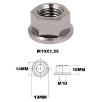 M10X1.25 THREAD PITCH TITANIUM FLANGED 14MM HEX NUT GRADE 5