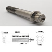 M10X50MM 1.25 THREAD PITCH TITANIUM 12 POINT FLANGE BOLT GRADE 5