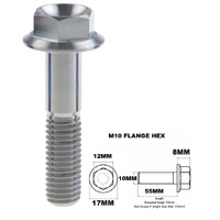 M10X55MM 1.25 THREAD PITCH TITANIUM FLANGE 12MM HEX BOLT GR 5