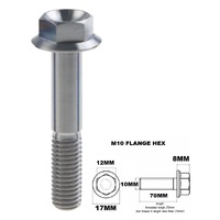 M10X70MM 1.25 THREAD PITCH TITANIUM FLANGE 12MM HEX BOLT GR 5