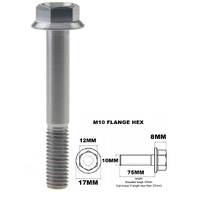M10X75MM 1.25 THREAD PITCH TITANIUM FLANGE 12MM HEX BOLT GR 5
