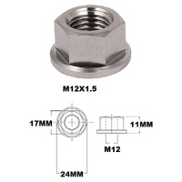 M12X1.5 THREAD PITCH TITANIUM FLANGED 17MM HEX NUT GRADE 5