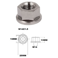 M14X1.5 THREAD PITCH TITANIUM FLANGED 19MM HEX NUT GRADE 5