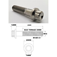 M14X40MM 1.5 THREAD PITCH TITANIUM 12 POINT FLANGE BOLT GRADE 5