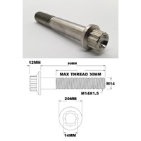 M14X80MM 1.5 THREAD PITCH TITANIUM 12 POINT FLANGE BOLT GRADE 5
