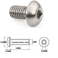 M3X10MM 0.5 THREAD PITCH TITANIUM BUTTON HEAD BOLT GRADE 5