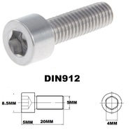 M5X20MM .8 THREAD PITCH TITANIUM ALLEN HEAD BOLT GRADE 5