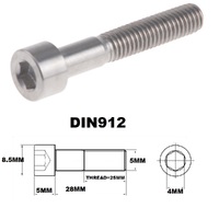 M5X28MM .8 THREAD PITCH TITANIUM ALLEN HEAD BOLT GRADE 5