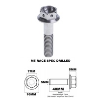 M5X40MM 0.8 THREAD PITCH TITANIUM RACE FLANGE 7MM HEX BOLT GR 5