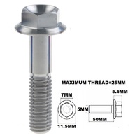 M5X50MM .8 THREAD PITCH TITANIUM FLANGE 7MM HEX BOLT GRADE 5