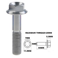 M5X60MM .8 THREAD PITCH TITANIUM FLANGE 7MM HEX BOLT GRADE 5