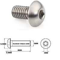 M5X8MM .8 THREAD PITCH TITANIUM BUTTON HEAD BOLT GRADE 5
