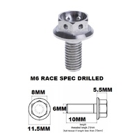 M6X10MM 1.0 THREAD PITCH TITANIUM RACE FLANGE 8MM HEX BOLT GR 5