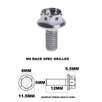 M6X12MM 1.0 THREAD PITCH TITANIUM RACE FLANGE 8MM HEX BOLT GR 5
