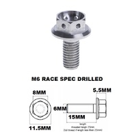 M6X15MM 1.0 THREAD PITCH TITANIUM RACE FLANGE 8MM HEX BOLT GR 5