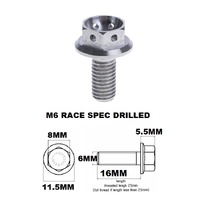 M6X16MM 1.0 THREAD PITCH TITANIUM RACE FLANGE 8MM HEX BOLT GR 5