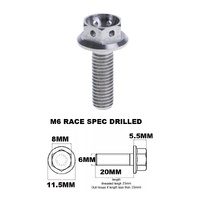 M6X20MM 1.0 THREAD PITCH TITANIUM RACE FLANGE 8MM HEX BOLT GR 5