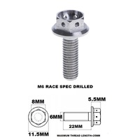M6X22MM 1.0 THREAD PITCH TITANIUM RACE FLANGE 8MM HEX BOLT GR 5