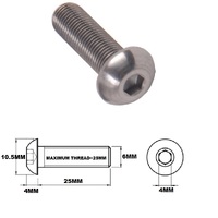 M6X25MM 1.00 THREAD PITCH TITANIUM BUTTON HEAD BOLT GRADE 5