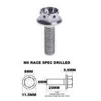 M6X25MM 1.0 THREAD PITCH TITANIUM RACE FLANGE 8MM HEX BOLT GR 5