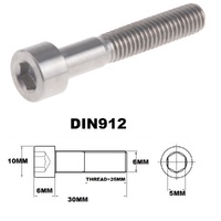 M6X30MM 1.00 THREAD PITCH TITANIUM ALLEN HEAD BOLT GRADE 5