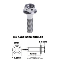 M6X30MM 1.0 THREAD PITCH TITANIUM RACE FLANGE 8MM HEX BOLT GR 5