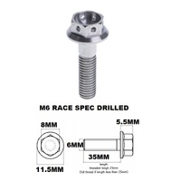 M6X35MM 1.0 THREAD PITCH TITANIUM RACE FLANGE 8MM HEX BOLT GR 5
