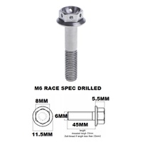 M6X45MM 1.0 THREAD PITCH TITANIUM RACE FLANGE 8MM HEX BOLT GR 5