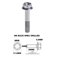 M6X55MM 1.0 THREAD PITCH TITANIUM RACE FLANGE 8MM HEX BOLT GR 5