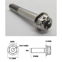 M6X55MM 1.0 THREAD FANCY DUAL DRIVE TITANIUM FLANGE 8MM HEX BOLT