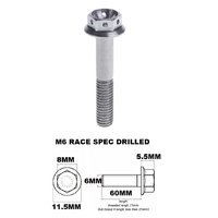 M6X60MM 1.0 THREAD PITCH TITANIUM RACE FLANGE 8MM HEX BOLT GR 5