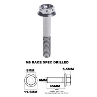 M6X65MM 1.0 THREAD PITCH TITANIUM RACE FLANGE 8MM HEX BOLT GR 5