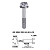 M6X70MM 1.0 THREAD PITCH TITANIUM RACE FLANGE 8MM HEX BOLT GR 5