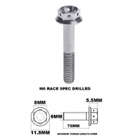 M6X75MM 1.0 THREAD PITCH TITANIUM RACE FLANGE 8MM HEX BOLT GR 5