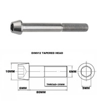 M6X80MM 1.00 THREAD PITCH TITANIUM TAPERED SOCKET HEAD BOLT