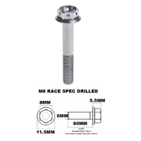 M6X80MM 1.0 THREAD PITCH TITANIUM RACE FLANGE 8MM HEX BOLT GR 5