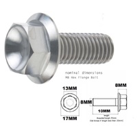 M8X10MM 1.25 THREAD PITCH TITANIUM FLANGE 13MM HEX BOLT GRADE 5