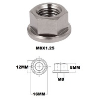 M8X1.25 THREAD PITCH TITANIUM FLANGED 12MM HEX NUT GRADE 5
