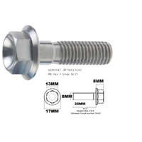 M8X30MM 1.25 THREAD PITCH TITANIUM FLANGE 13MM HEX BOLT GRADE 5
