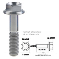 M8X50MM 1.25 THREAD PITCH TITANIUM FLANGE 10MM HEX BOLT GRADE 5