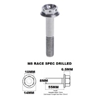 M8X55MM 1.25 THREAD PITCH TITANIUM RACE FLANGE 10MM HEX BOLT GR5